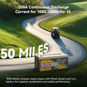 Power Queen 48V 100Ah Golf Cart Lithium Battery 200A continuous discharge for high performance