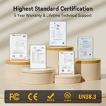 Power Queen LiFePO4 battery with FCC, CE, RoHS, UL, UN38.3 certifications, 5-year warranty and lifetime support