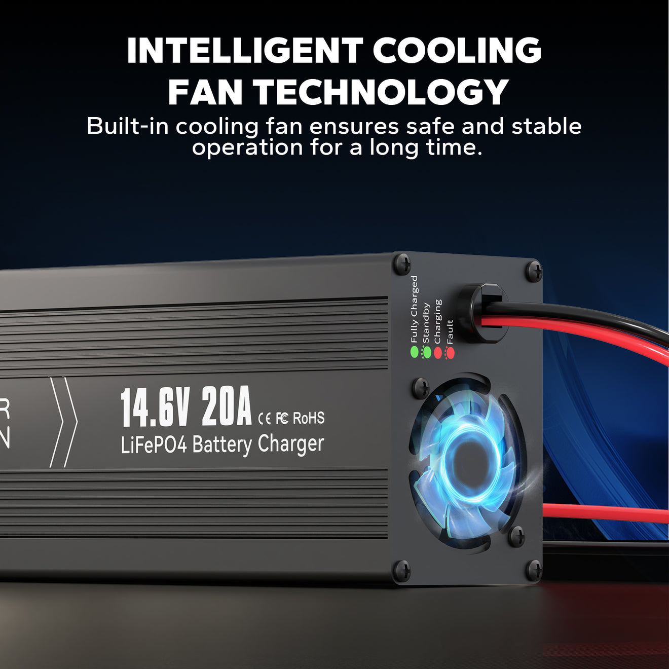 Intelligent cooling fan technology for safe and stable operation of Power Queen LiFePO4 charger