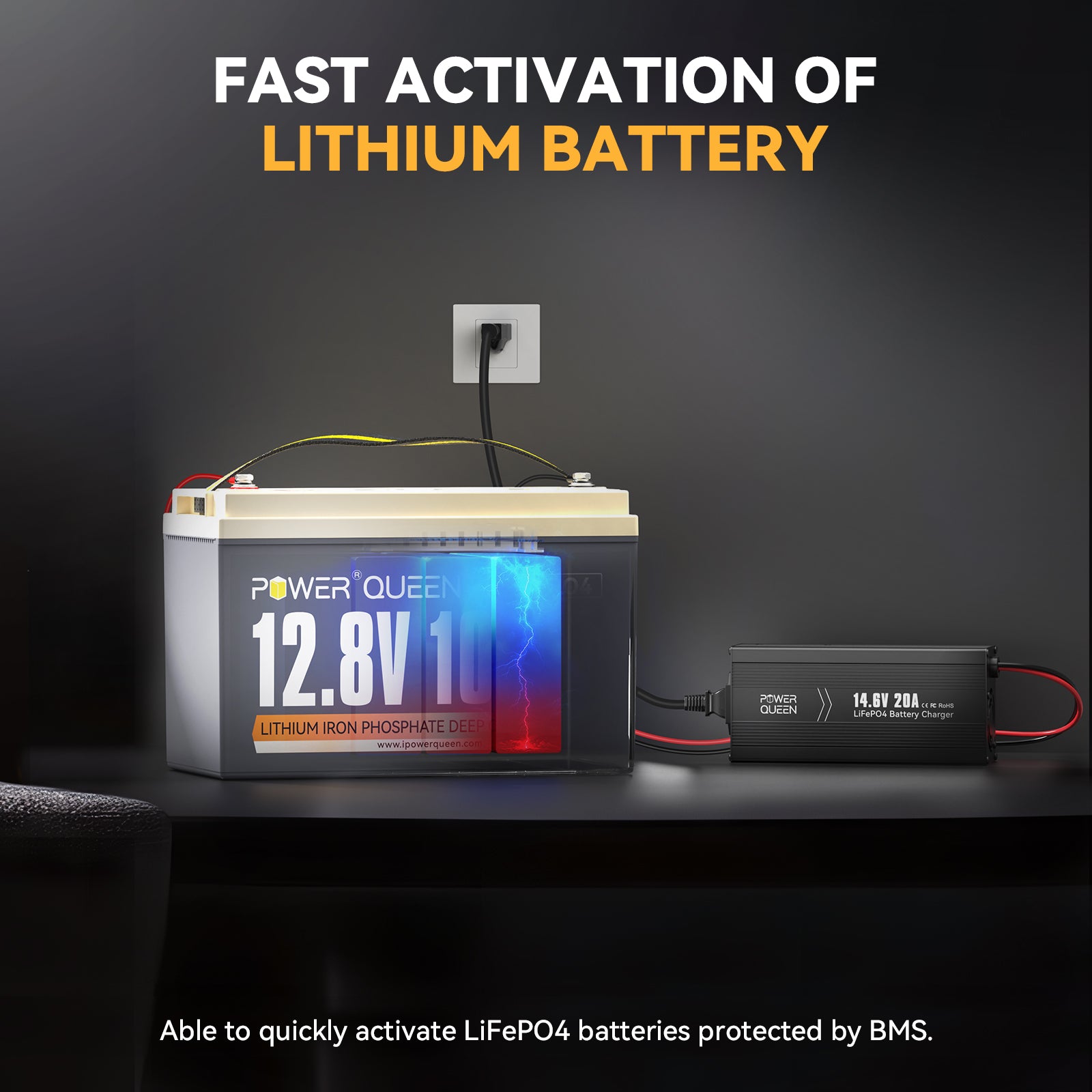 Fast activation feature for lithium iron phosphate batteries protected by BMS with Power Queen charger