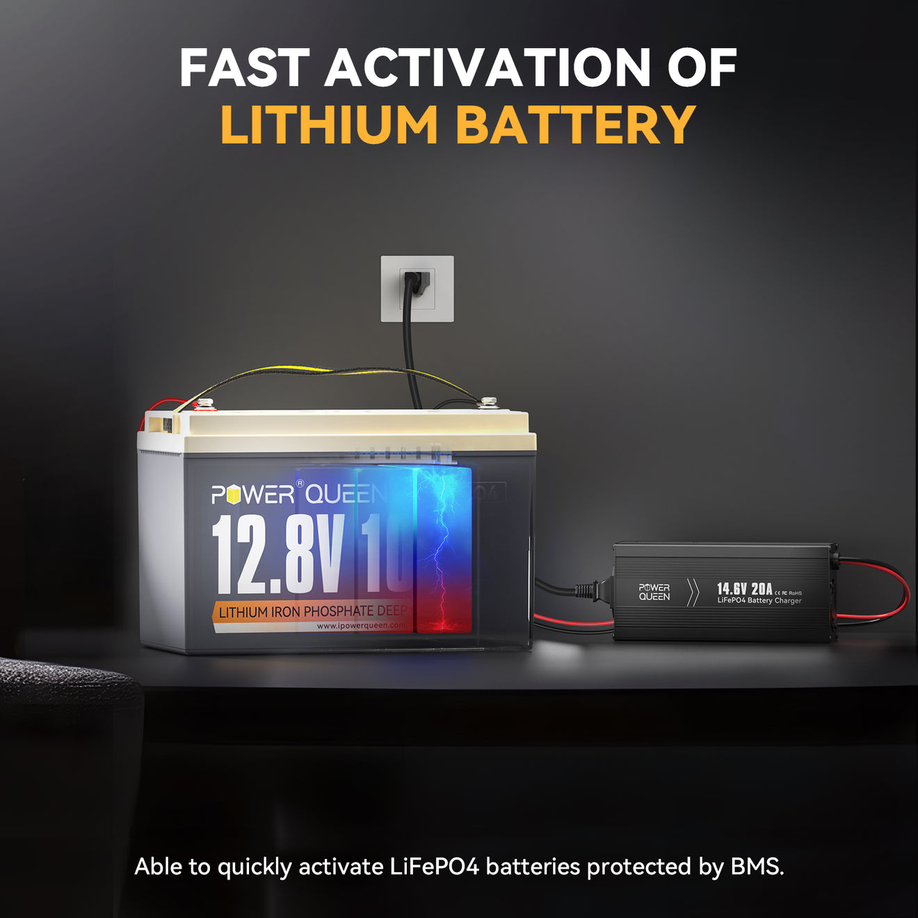 Fast activation feature for lithium iron phosphate batteries protected by BMS with Power Queen charger