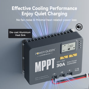 Efficient cooling system of Power Queen MPPT controller with die-cast aluminum heat sink and fanless design