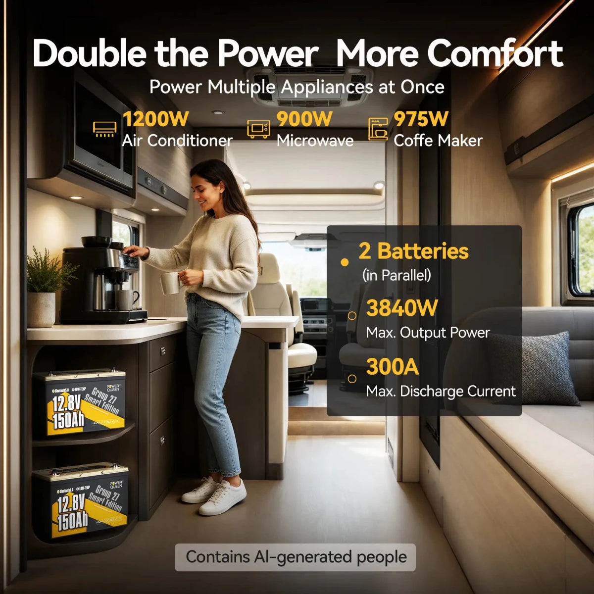 Powering multiple high wattage RV appliances simultaneously with Power Queen 12v 150ah group 27 deep cycle lithium battery