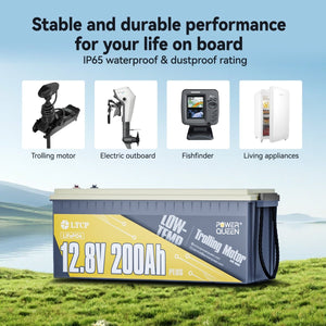 Marine applications of Power Queen 200Ah PLUS Low-Temp battery for trolling motor, fishfinder, and electric outboard