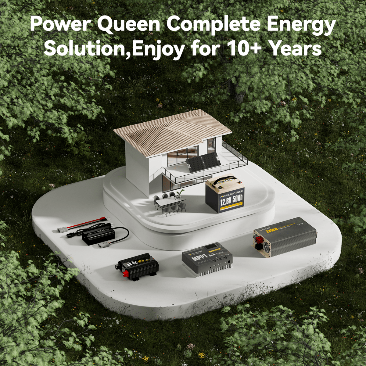 Complete solar energy solution with Power Queen 12V 50Ah battery for home and off-grid living