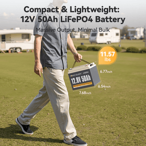 Compact and lightweight Power Queen 12V 50Ah LiFePO4 battery ideal for RVs and portable solar systems