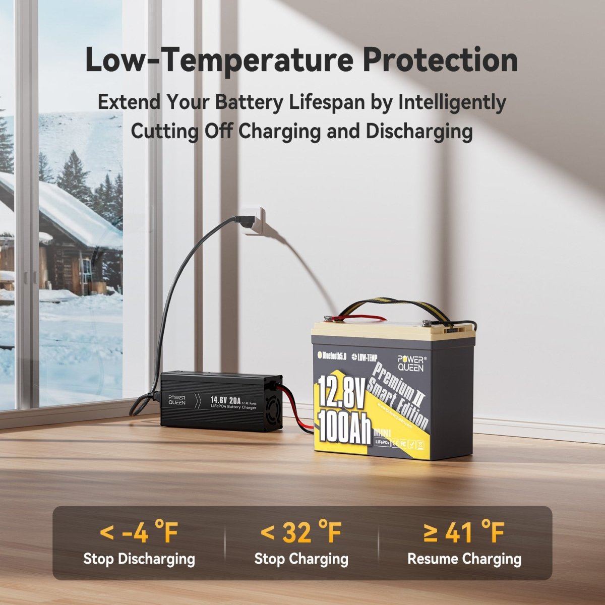 Low-temperature smart charging protection of Power Queen battery in winter