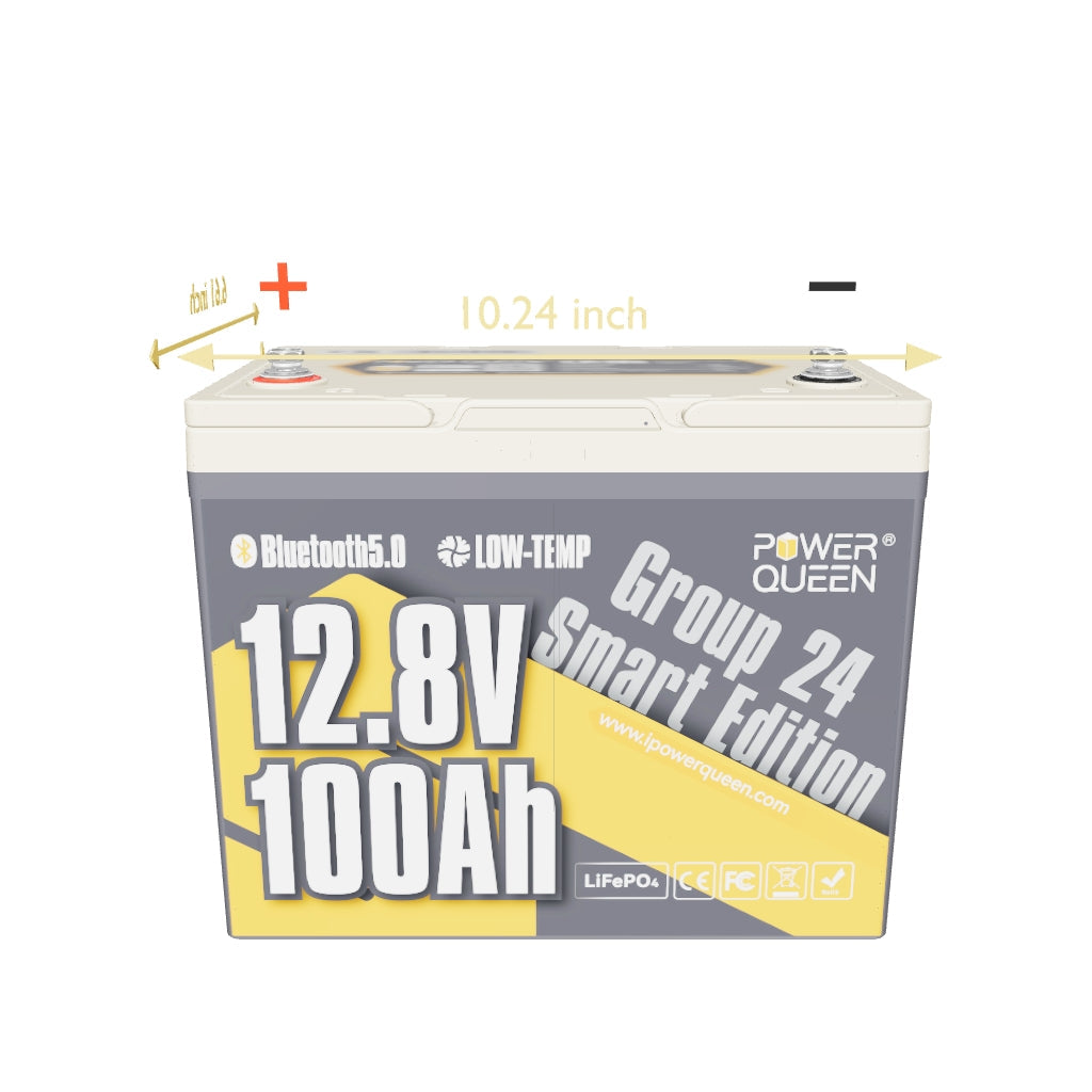 Power Queen 12V 100Ah Group 24 Smart Deep Cycle Lithium Battery
