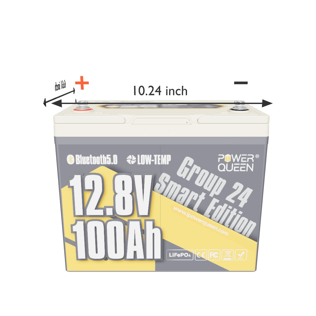 Power Queen 12V 100Ah Group 24 Smart Deep Cycle Lithium Battery