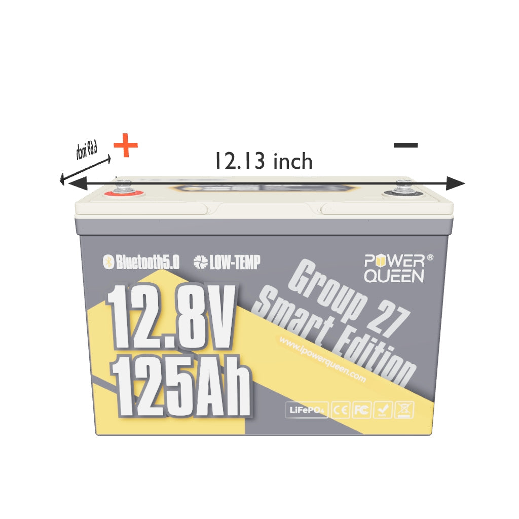 Power Queen 12V 125Ah Group27 Smart Deep Cycle Lithium Battery