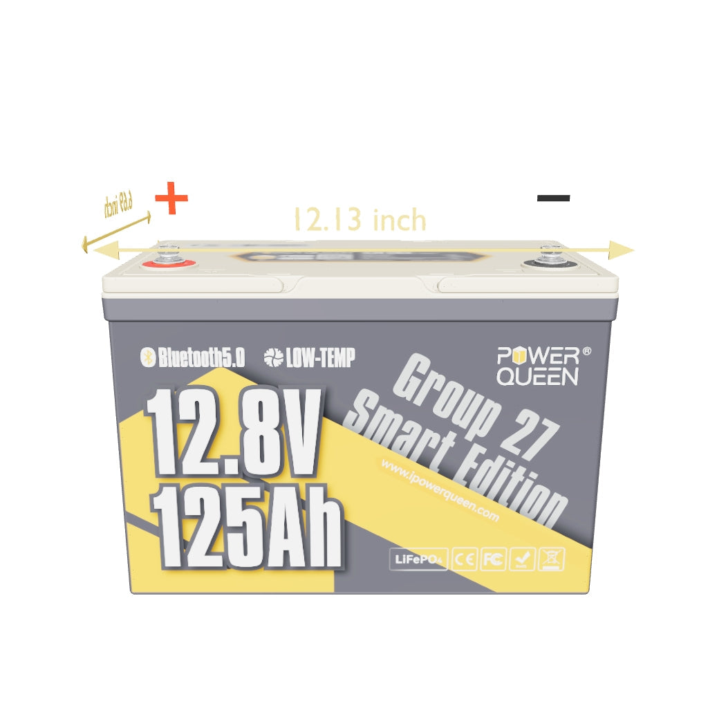 Power Queen 12V 125Ah Group27 Smart Deep Cycle Lithium Battery