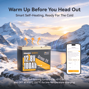 12V 100Ah Dual-Mode Self Heating Group24 LiFePO4 Battery with saart dual mode self heating feature