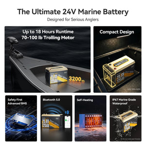 Power Queen 24V 125Ah lithium trolling motor battery the ultimate 24V marine battery.