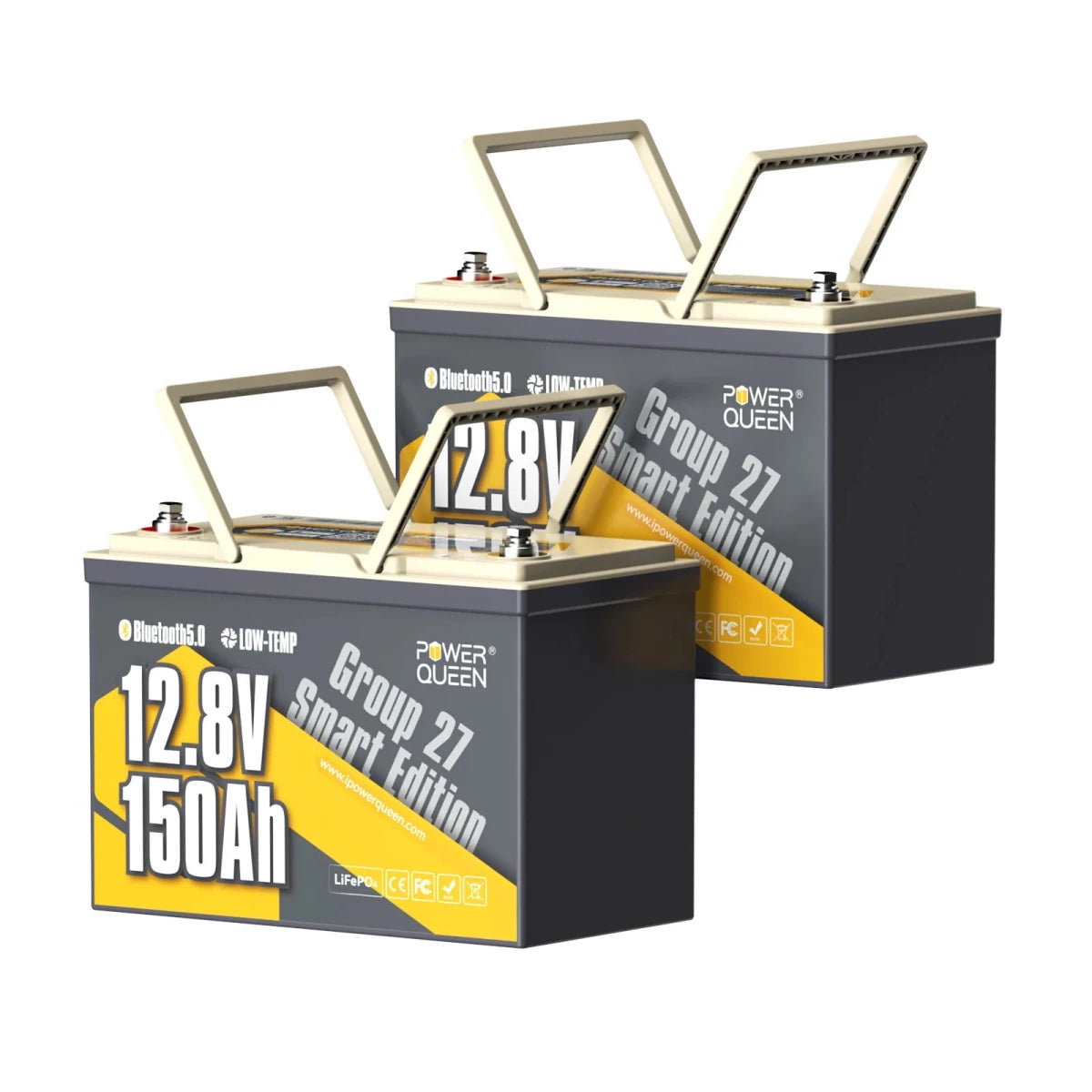 Two packs Power Queen 12v 150ah group 27 smart edition deep cycle lithium battery