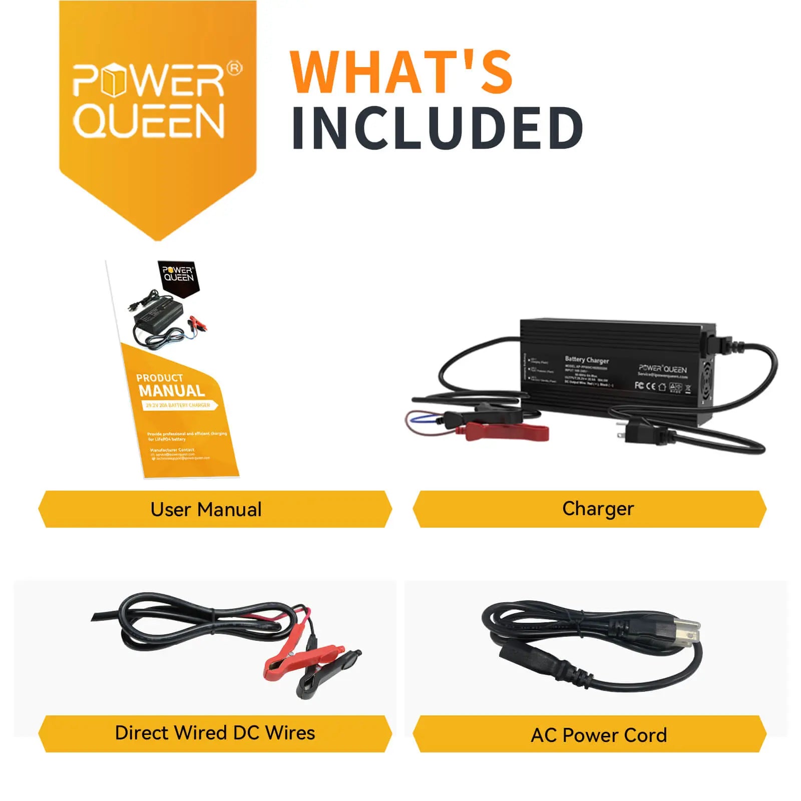 POWER QUEEN 29.2V 20Amp Lithium LiFePO4 Battery Charger Power Queen