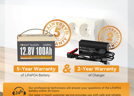 Power Queen 12.8V 100Ah LiFePO4 Battery + 14.6V 10A Charger Power Queen