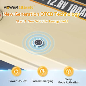 Power Queen 12V 100Ah OTCB Smart LiFePO4 Battery, Built-in 100A Smart BMS Power Queen