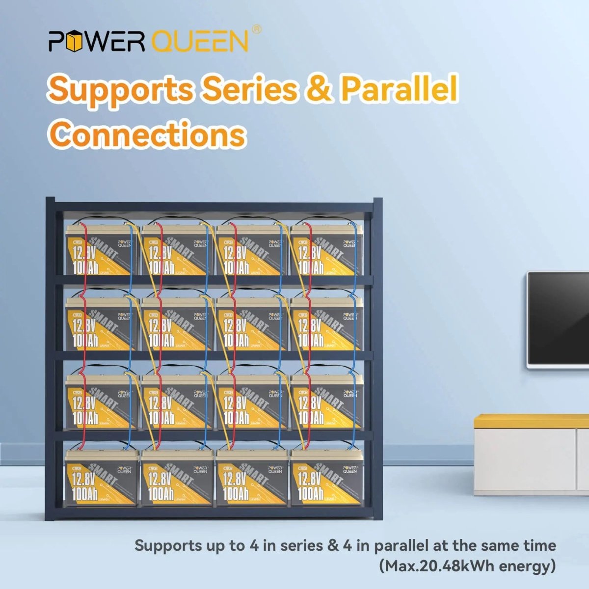 Power Queen 12V 100Ah OTCB Smart LiFePO4 Battery, Built-in 100A Smart BMS Power Queen