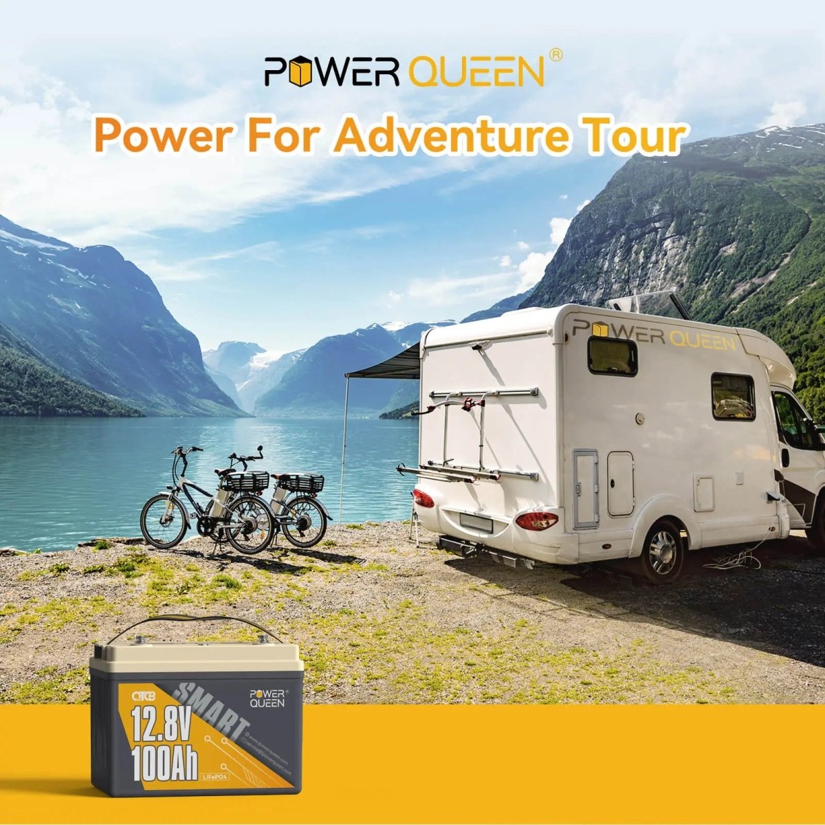 Power Queen 12V 100Ah OTCB Smart LiFePO4 Battery, Built-in 100A Smart BMS Power Queen