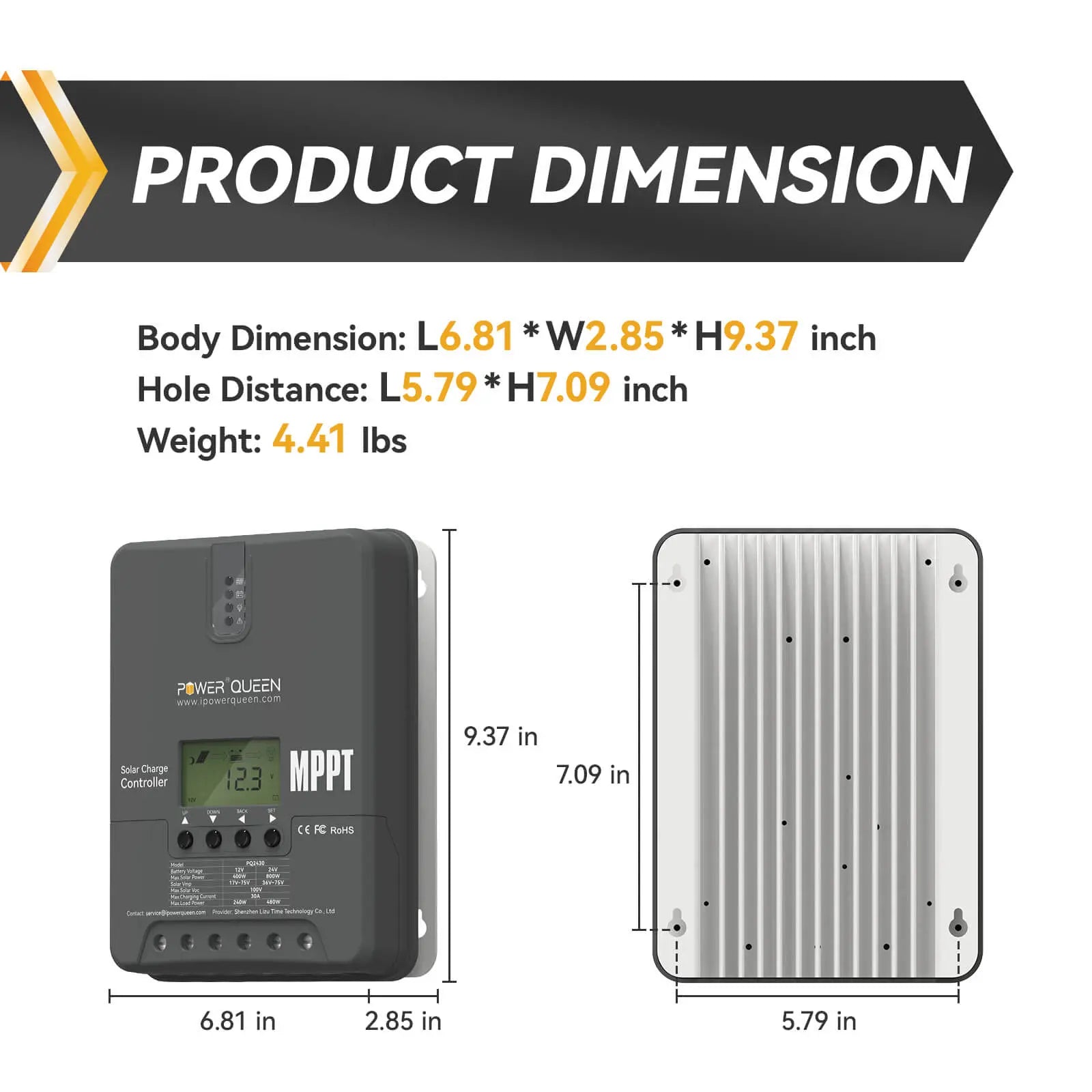Power Queen 12V/24V 30 Amp MPPT Solar Charge Controller with Adjustable LCD Display Power Queen
