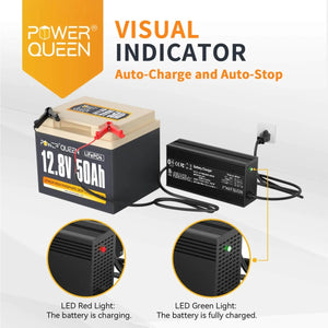 Power Queen 14.6V 20A LiFePO4 Battery Charger visual indicator