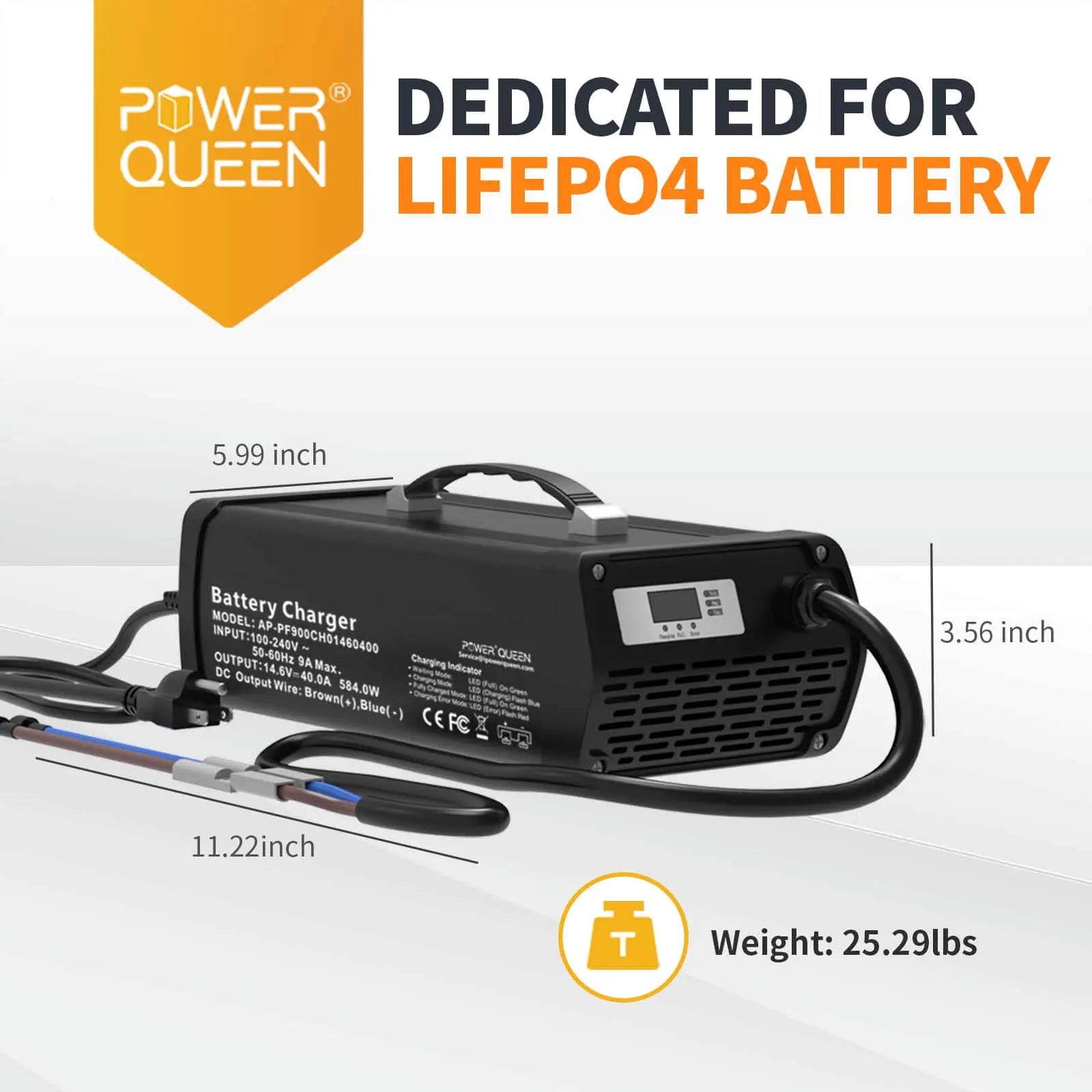 the dimension and weight of Power Queen 14.6V 40A LiFePO4 Battery Charger