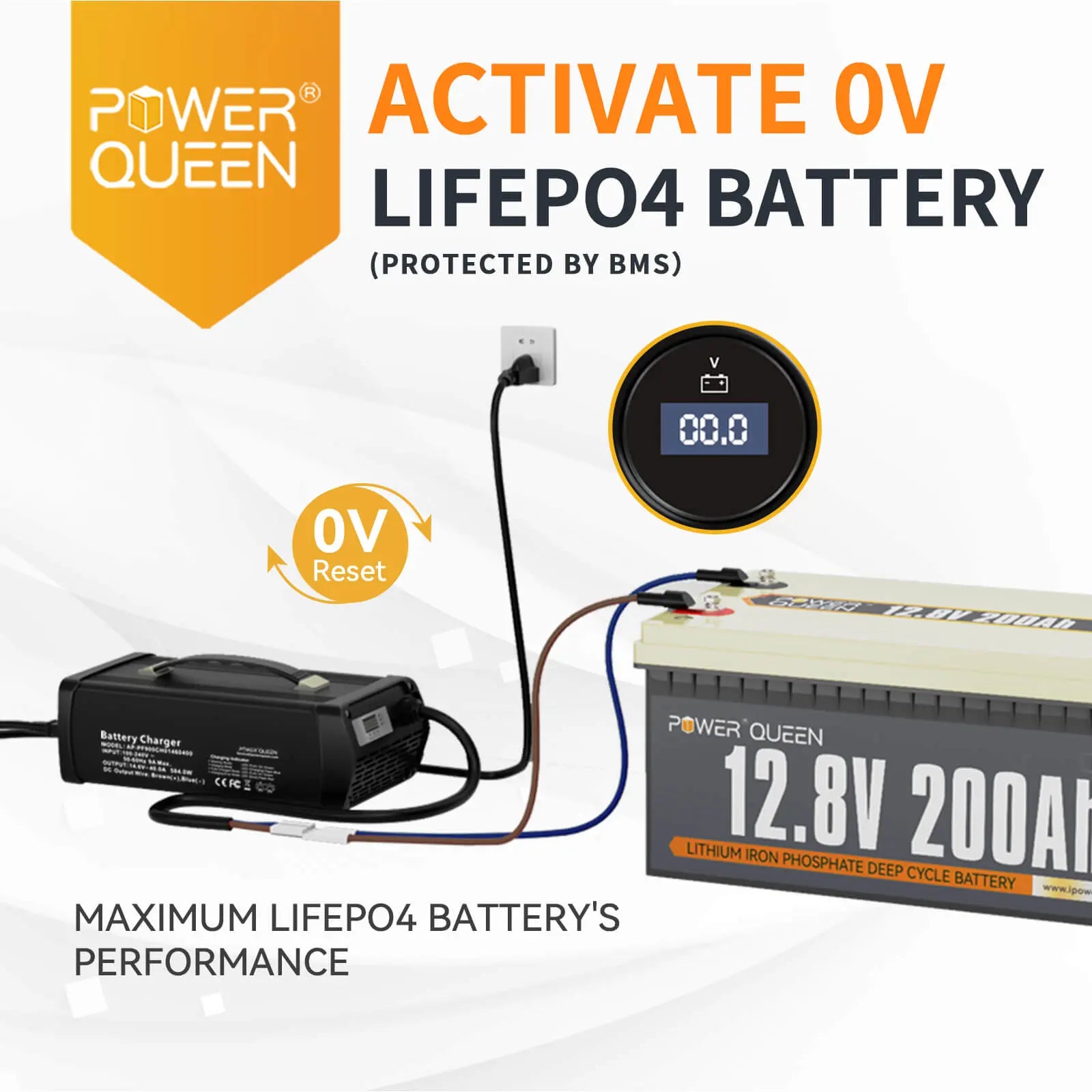 Power Queen 14.6V 40A LiFePO4 Battery Charger activate 0V LiFePO4 battery protected by BMS