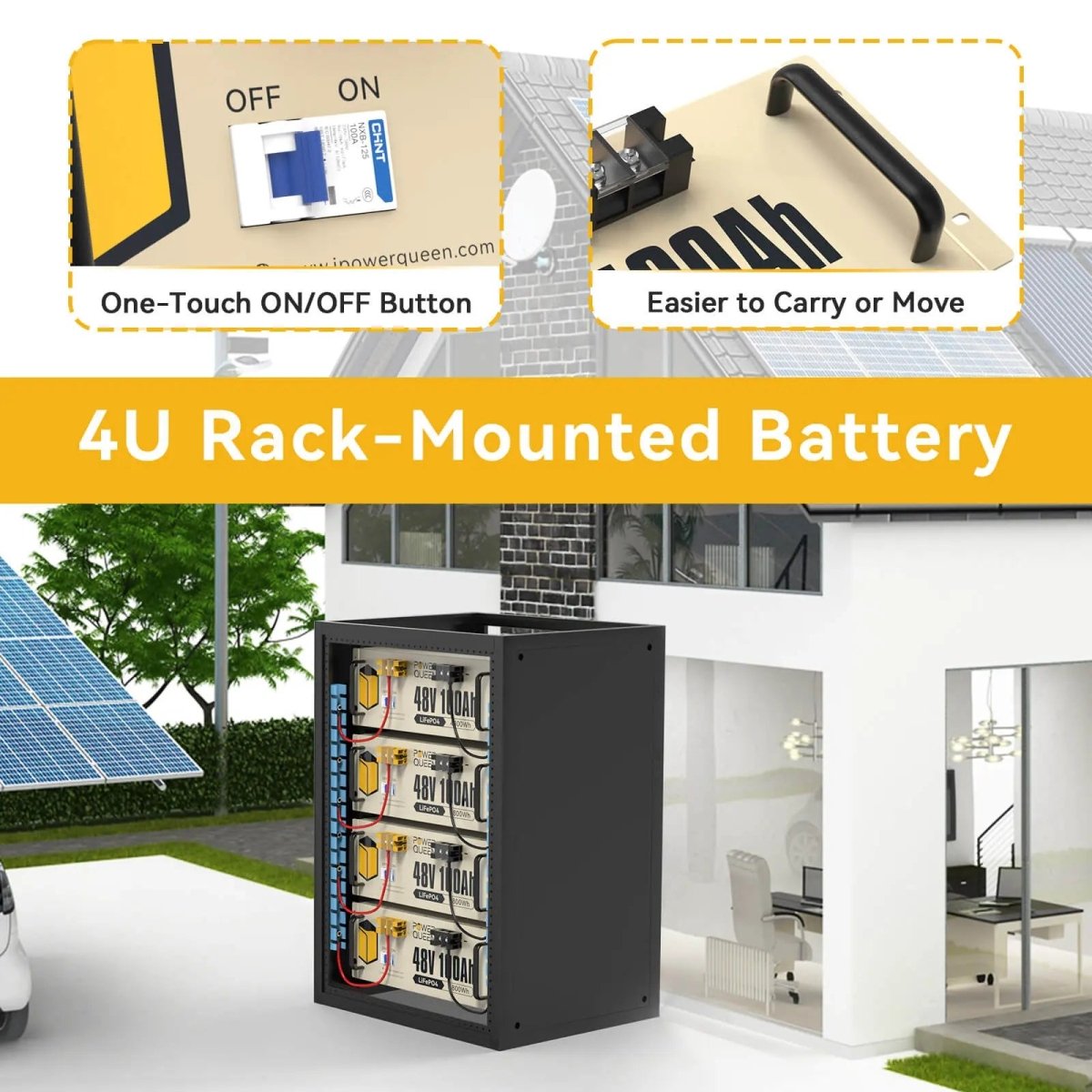 Power Queen 48V 100Ah LiFePO4 Battery, Built-in 100A BMS Power Queen