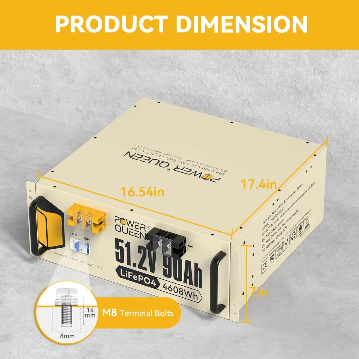 Power Queen 51.2V 90Ah LiFePO4 Battery, Built-in 90A BMS Power Queen