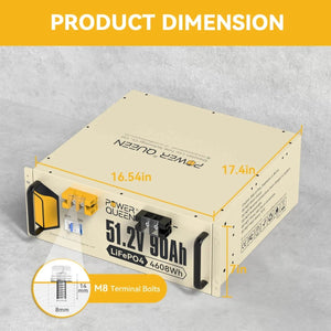 Power Queen 51.2V 90Ah LiFePO4 Battery, Built-in 90A BMS Power Queen