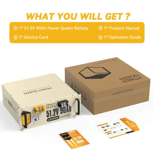 Power Queen 51.2V 90Ah LiFePO4 Battery, Built-in 90A BMS Power Queen